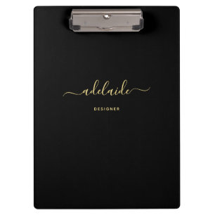 Modern Black Gold Monogram Chic Girly Script Name Clipboard