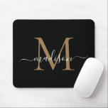 Modern Black Gold Monogram Elegant Girly Script Mouse Pad<br><div class="desc">Modern Black Gold Monogram Elegant Girly Script Mouse Pad</div>