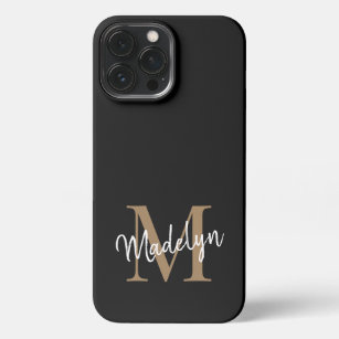 Modern Black Gold Monogram Feminine Script Name iPhone 13 Pro Max Case