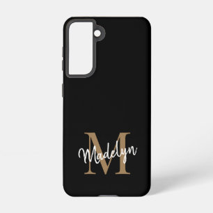 Modern Black Gold Monogram Feminine Script Name Samsung Galaxy Case