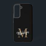 Modern Black Gold Monogram Feminine Script Name Samsung Galaxy Case<br><div class="desc">Modern Black Gold Monogram Feminine Script Name Phone Case. Easily personalize this modern elegant phone case with your custom monogram and name.</div>