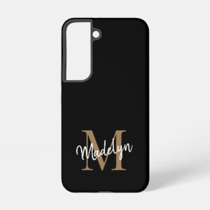 Modern Black Gold Monogram Feminine Script Name Samsung Galaxy Case
