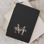 Modern Black Gold Monogram Feminine Stylish Script iPad Mini Cover<br><div class="desc">Modern Black Gold Monogram Feminine Stylish Script iPad mini Cover. Easily personalize this modern elegant ipad mini cover with your custom monogram and name.</div>