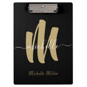 modern black gold monogram initial business name clipboard