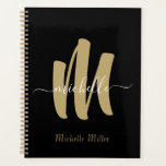 modern black gold monogram initial business name planner<br><div class="desc">Elegant Monogram initial in white, gold and black. Personalize your initial and name. This can be for Home, Office, Professional Work or School.</div>