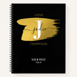 Modern Black & Gold Monogram Initial Notebook
