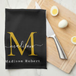 Modern Black Gold Monogram Initial Script Custom Kitchen Towel<br><div class="desc">Modern Black Gold Monogram Initial Script Custom kitchen towel Kitchen Towel 16" x 24": Brighten up any kitchen with new kitchen towels! Made of durable poly-blend, these towels are great for drying and will look vibrant with your text, monogram, or artwork. Designed for a lifetime of use, these machine washable...</div>