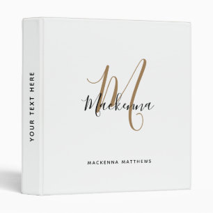 Modern Black Gold Monogram Initial Script Name 3 R Binder