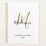 Modern Black Gold Monogram Initial Script Name Planner<br><div class="desc">Modern Black Gold Monogram Initial Script Name Planner . Personalize this elegant monogrammed white planner notebook design with your name and monogram initial in a chic,  trendy,  and girly script typography. Perfect gift for her.</div>