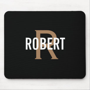 Modern black gold monogram men name mouse pad