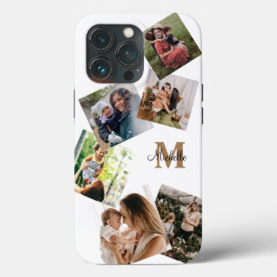 Modern Black & Gold Monogram Multi Photo iPhone 13 Pro Case