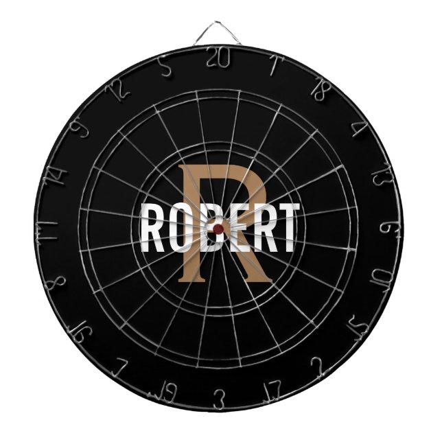 Modern black gold monogram name dartboard (Front)