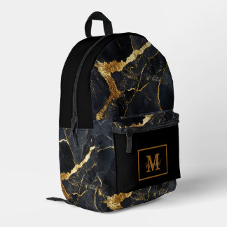 Modern Black & Gold Monogram Name Printed Backpack