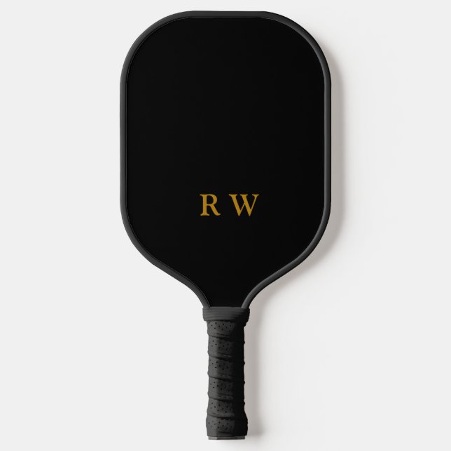 Modern Black Gold Monogram Pickleball Paddle (Front)