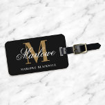 Modern Black Gold Monogram Script Luggage Tag<br><div class="desc">Modern Monogram Black White Gold Calligraphy Name luggage tag. A stylish personalized gift or party favour.</div>