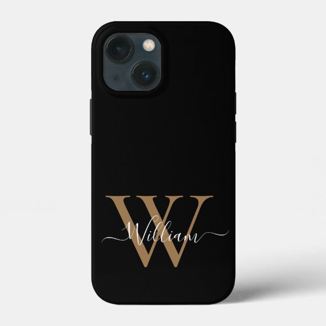 Modern black gold  monogram script name Case-Mate iPhone case (Back)