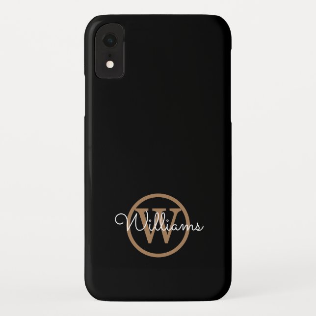  Modern Black Gold Monogram Script Name Case-Mate iPhone Case (Back)