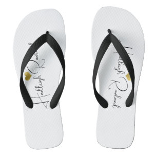 Modern Black Gold Monogram Script Name Stylish Flip Flops