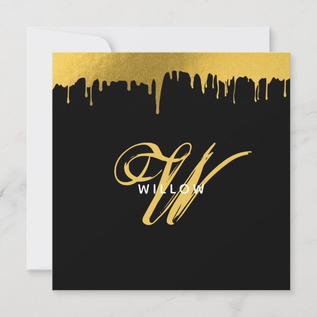 Modern Black & Gold Monogram Vintage Script Card (Front)