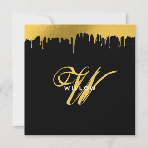 Modern Black & Gold Monogram Vintage Script Card