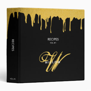 Modern Black & Gold Monogram Vintage Script Recipe Binder