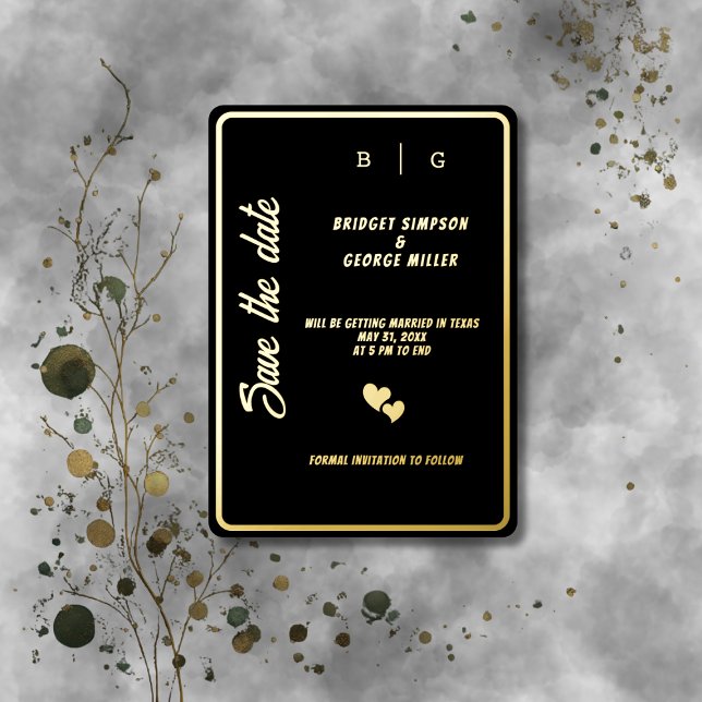 modern black gold monogram wedding save the date (Creator Uploaded)