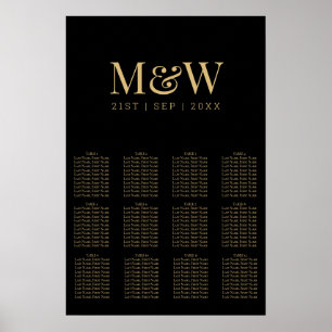 Modern Black Gold Monogram Wedding Seating Chart