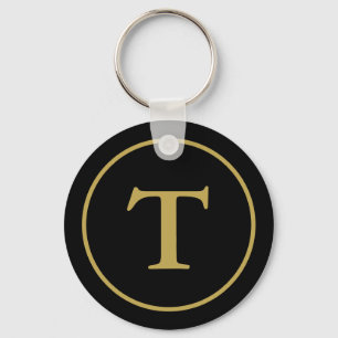 Modern Black & Gold Monogrammed  Keychain