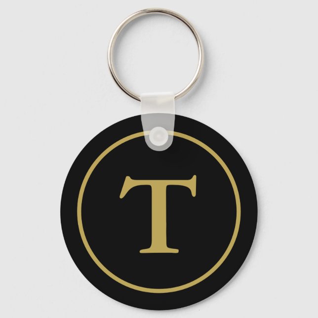 Modern Black & Gold Monogrammed  Keychain (Front)