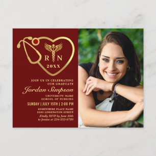 Modern Black Gold Nursing Graduation Photo Invitation Postcard