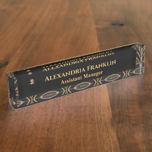 Modern Black Gold Office Personalize Nameplate