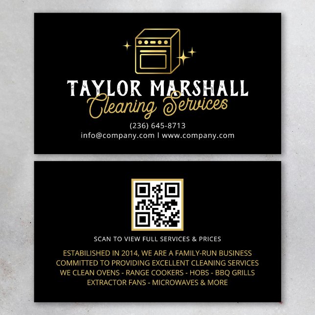 Modern Black Gold Oven Cleaning Service Business Card (Creator Uploaded)
