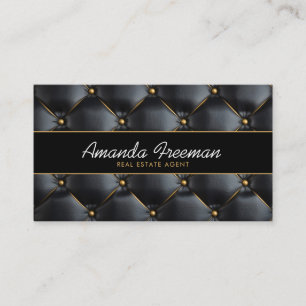 Modern Black & Gold Padding Texture Real Estate Business Card