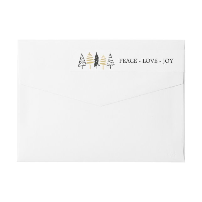 Modern Black & Gold Peace Love Joy Christmas Tree Wrap Around Label (Back)