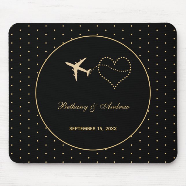 Modern Black Gold Personalized Wedding  Script Mouse Pad (Front)