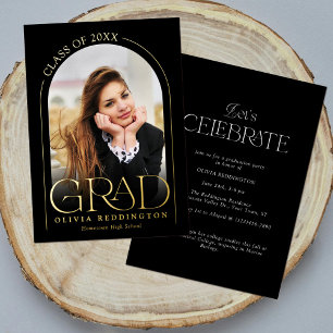 Modern Black Gold Photo Arch Graduation Party