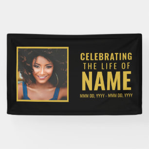 Modern Black Gold Photo Celebration of Life  Banner