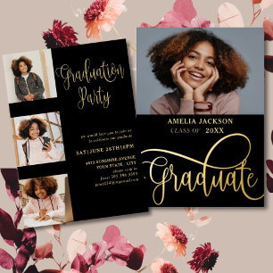 Modern Black & Gold Photo Collage Graduate 