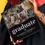 Modern Black Gold Photo Collage Graduation Cap Topper<br><div class="desc">Make your 2025 graduation ceremony unforgettable with our alluring graduation cap topper. This unique keepsake features a bespoke design with a versatile, stylish black background that can be colour-personalized. It boasts a photo collage of the graduate & their buddies, the proud proclamation of being a 'graduate', and a faux gold...</div>