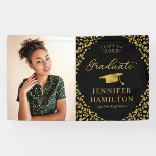 Modern Black Gold Photo Graduation Banner