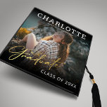 Modern Black Gold Photo  Graduation Cap Topper<br><div class="desc">Show off your graduate's monumental achievement with our elegant graduation cap topper. Customized with the graduate's photo, it also features a sleek black overlay and faux gold foil graduation cap for an added touch of style. Personalize it with the graduate's name, school, and class year for the ultimate memento of...</div>
