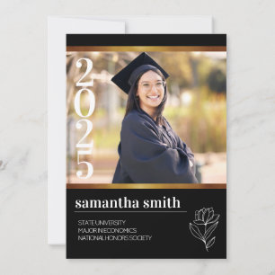 Modern Black Gold Photo Graduation Invitation