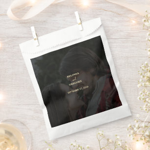 Modern Black Gold Photo Overlay Wedding Favour Bag