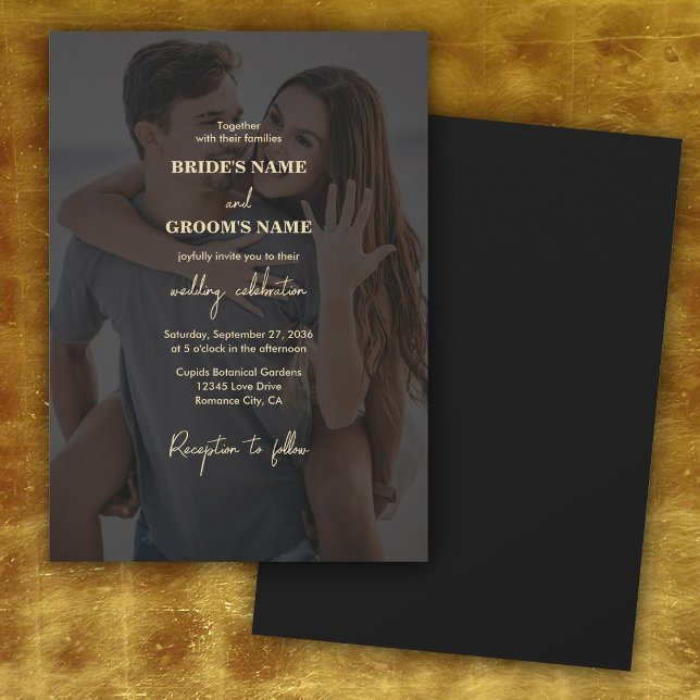 Modern Black Gold Photo Overlay Wedding Invitation (Modern Black Gold Photo Overlay Wedding)