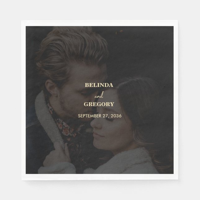 Modern Black Gold Photo Overlay Wedding Napkin (Front)