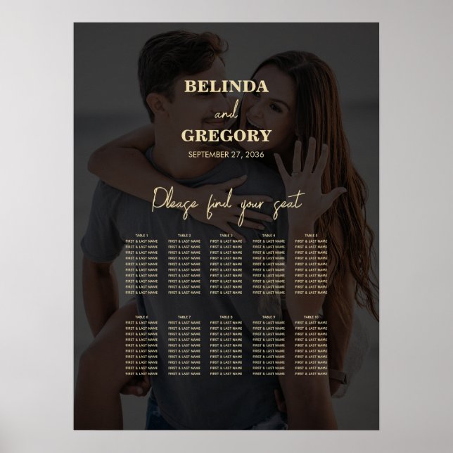 Modern Black Gold Photo Overlay Wedding Poster (Front)