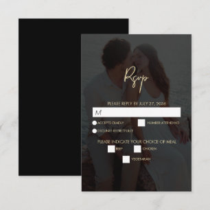 Modern Black Gold Photo Overlay Wedding RSVP Card