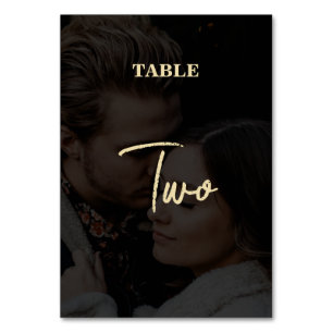 Modern Black Gold Photo Overlay Wedding Table Number