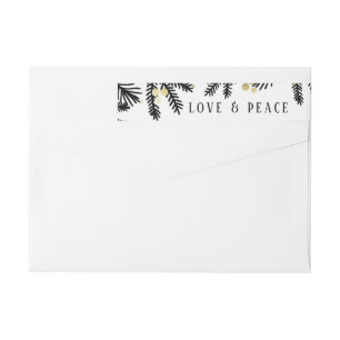 Modern Black & Gold Pine and Berries Address Label