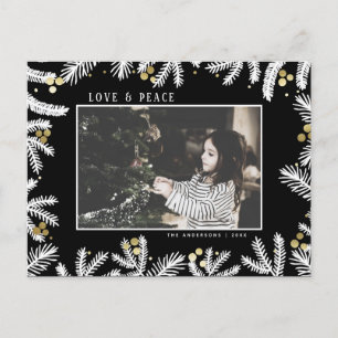 Modern Black & Gold Pine and Berries Holiday